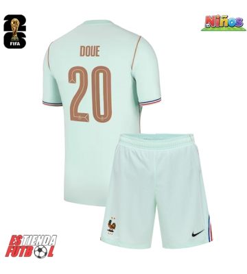 Francia Desire Doue #20 Segunda Equipación Niños Mundial 2026 Manga Corta (+ Pantalones cortos)